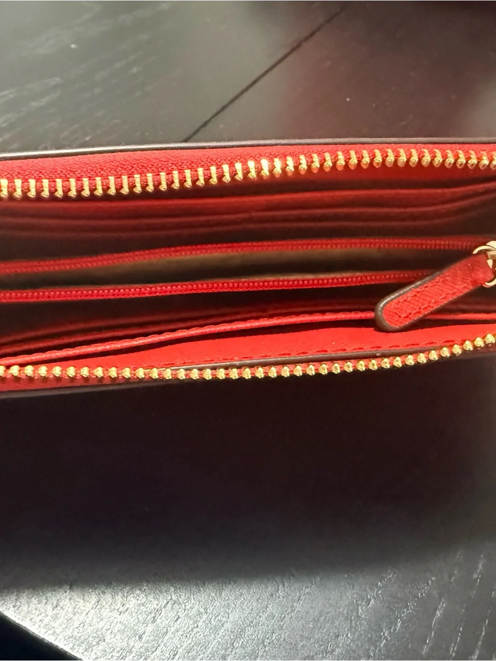 Michael Kors Bright Red Saffiano Zip Wallet with Gold Hardware
